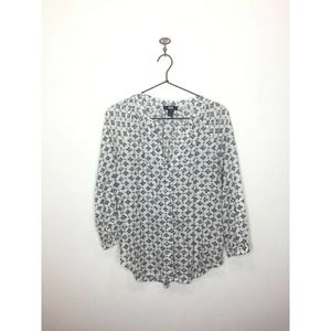 Paige White Blue Printed 3/4 Sleeve Button Up Blouse Cotton Boho Women's XS